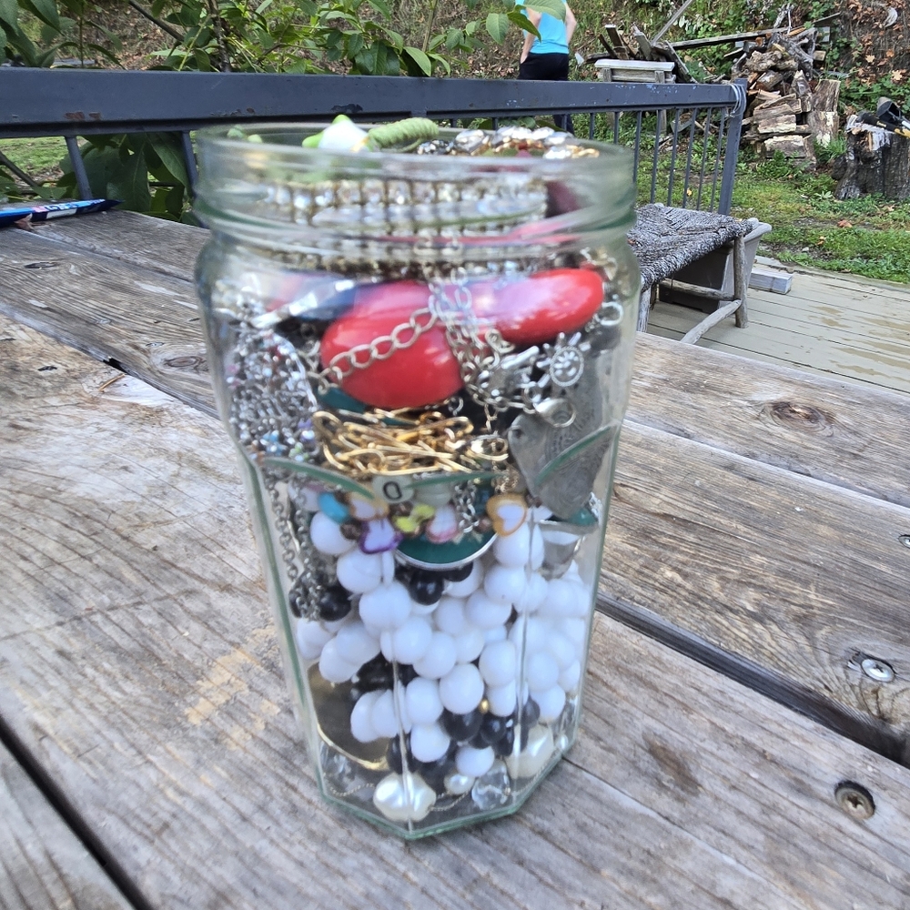Large Jewelry Jar Assorted Costume & Beaded Jewelry